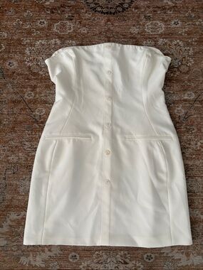 Manière De Voir Strapless Cream Button-Front Mini Dress